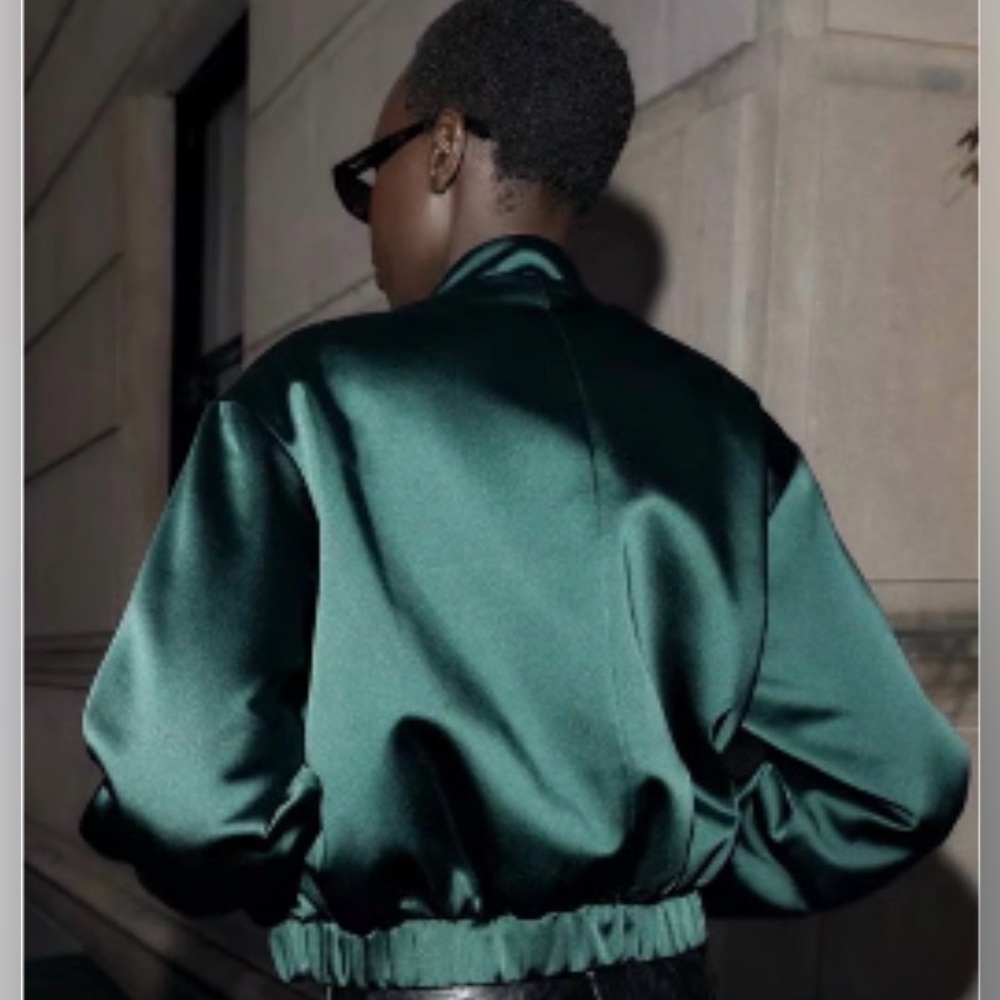 Zara Satin Green Bomber Jacket - Picture 5 of 5